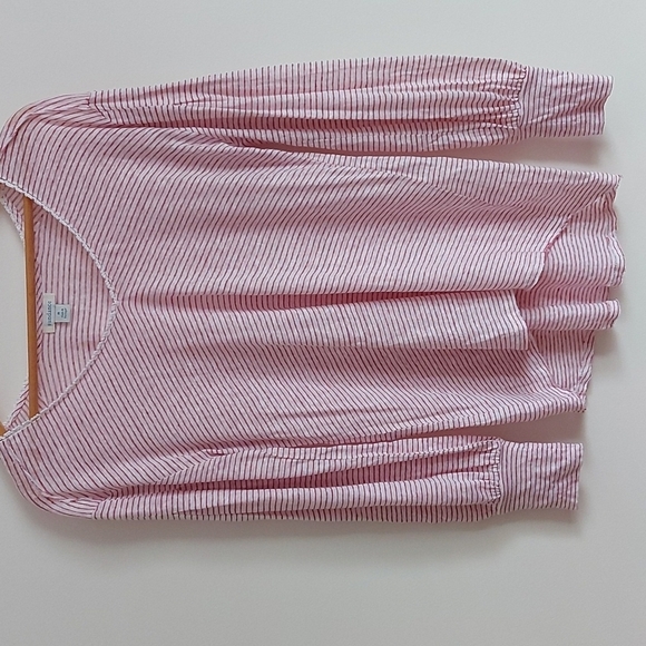 Sundance 100% Linen V Neck Striped Top Balloon Sleeve Size Medium - Picture 1 of 6